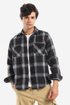 Casual Plaid Button Down Shirt With Two Chest Pockets - Grey, Black & Yellow