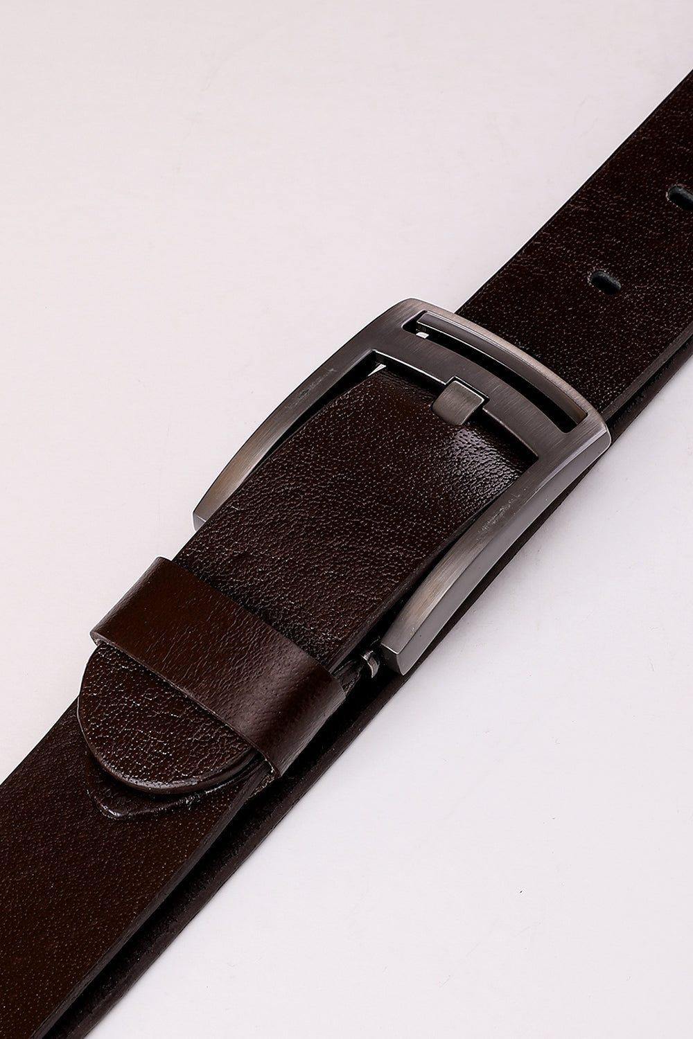Simple Plain Buckled Leather Belt - Brown