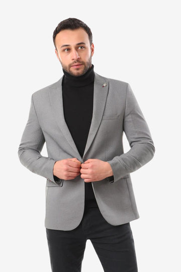 Slub Pattern Regular Fit Blazer - Silver