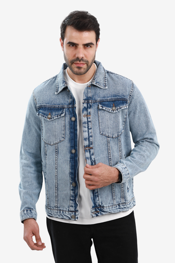 Denim Jacket With Front Pockets - Light Blue