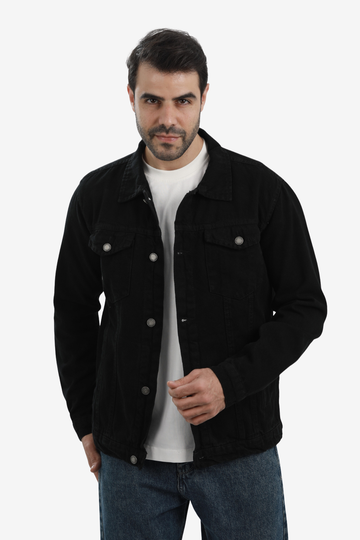 Denim Jacket With Front Pockets - Black