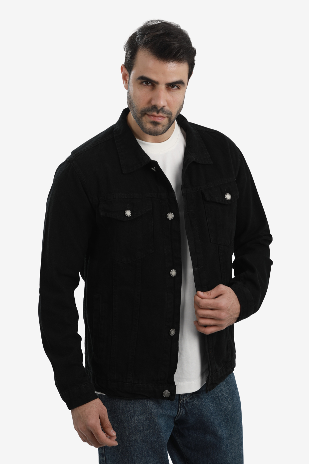 Denim Jacket With Front Pockets - Black