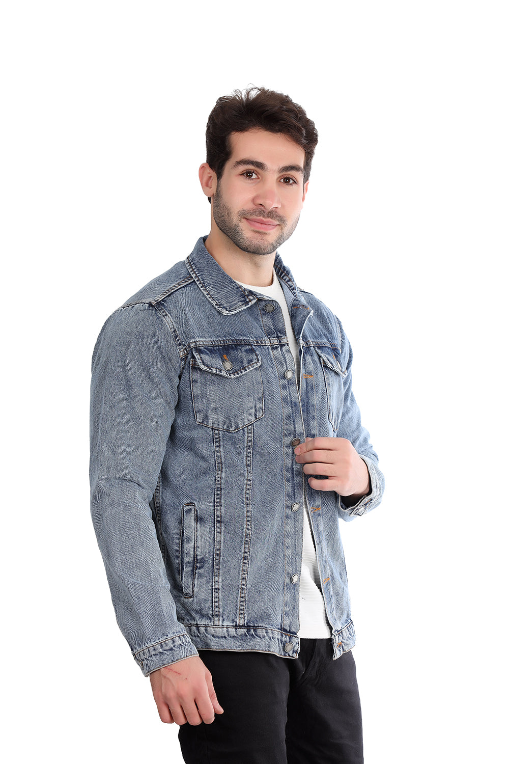 Denim Jacket With Front Pockets - Light Blue