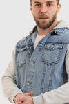 Turn Down Collar Long Sleeves Jeans Jacket --- Heather Grey & Light Blue