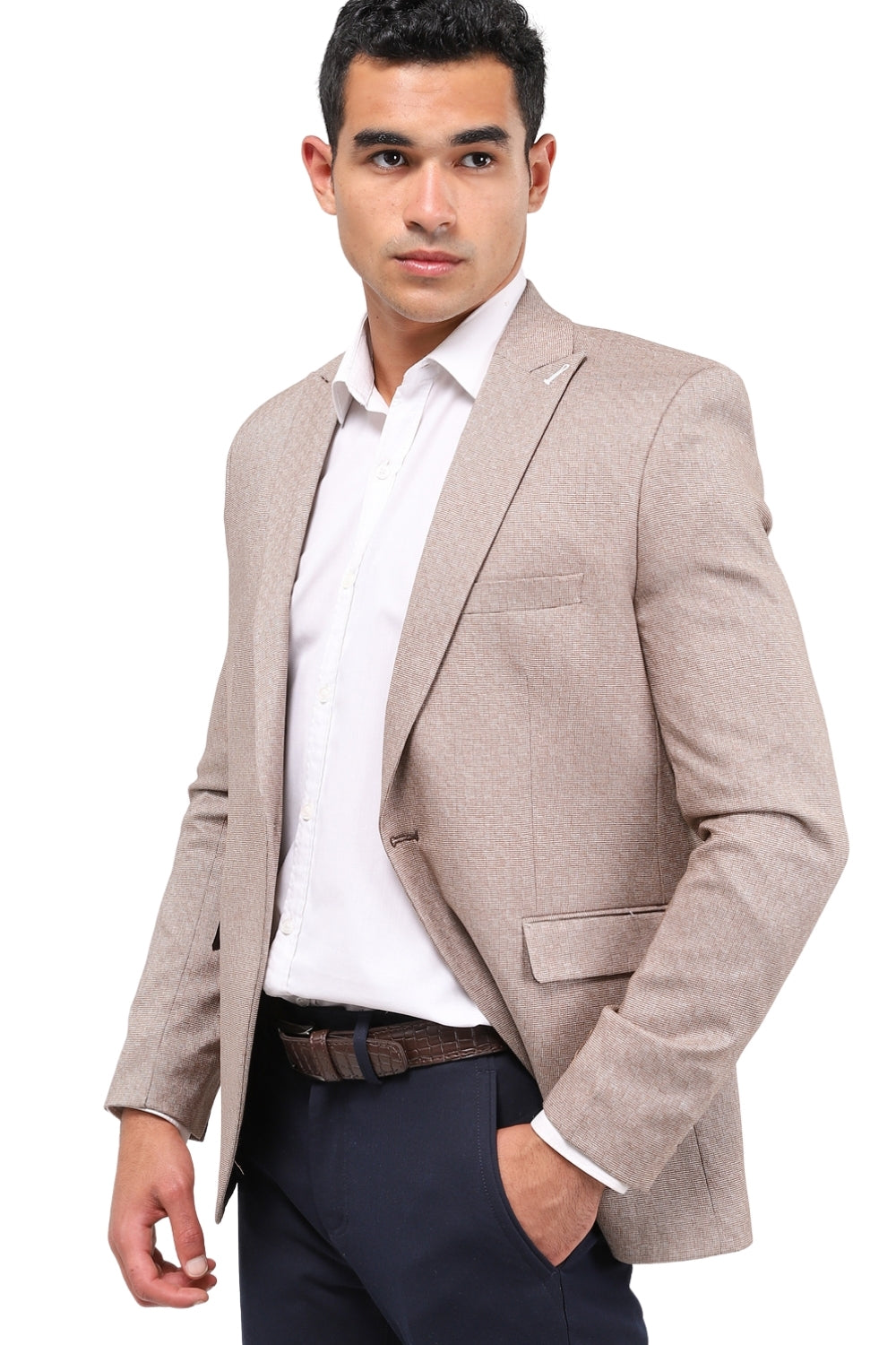 Tweed Pattern Regular Fit Blazer - Beige