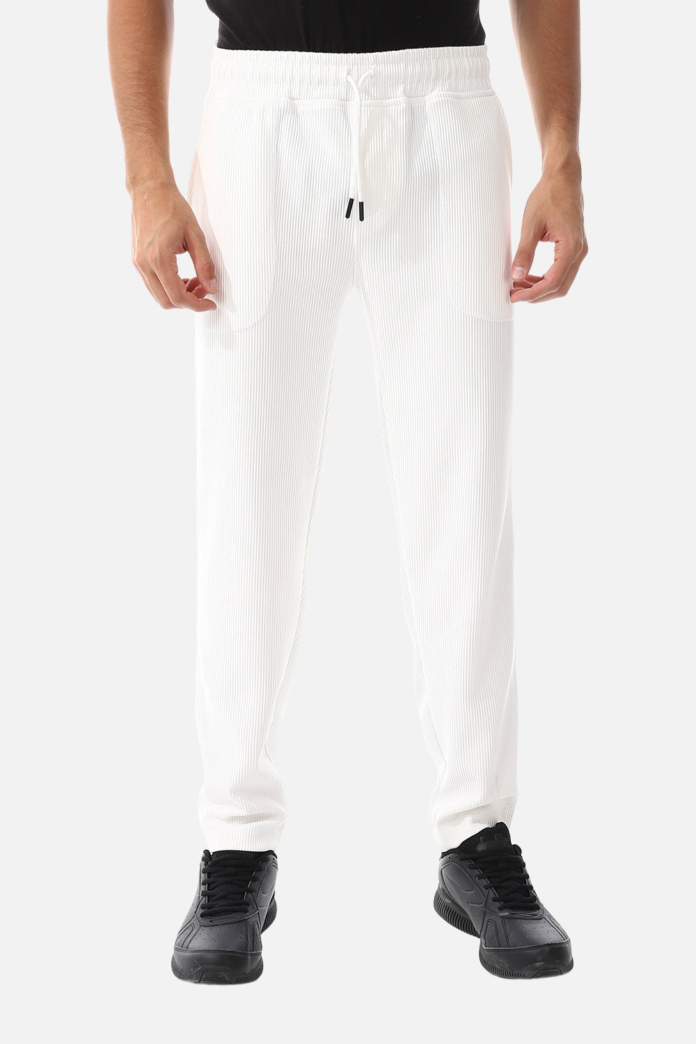 Ribbed Comfy Elastic White Joggers