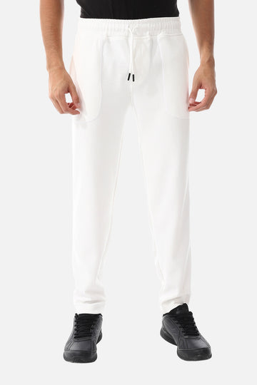 Ribbed Comfy Elastic White Joggers