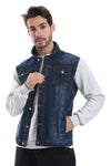 Turn Down Collar Long Sleeves Jeans Jacket --- Heather Grey & Light Blue