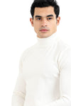 Ribbed Turtle Neck Plain Pullover - White