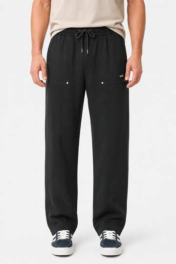 Men’s Casual Wide Leg Jogger Pants – Adjustable Drawstring -Black