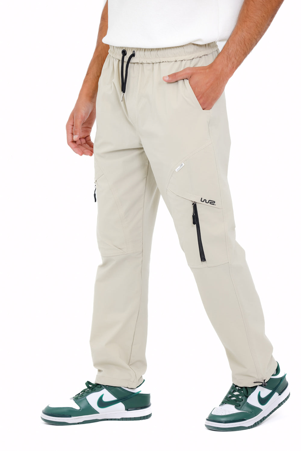 Slip On Plain Beige Practical Joggers