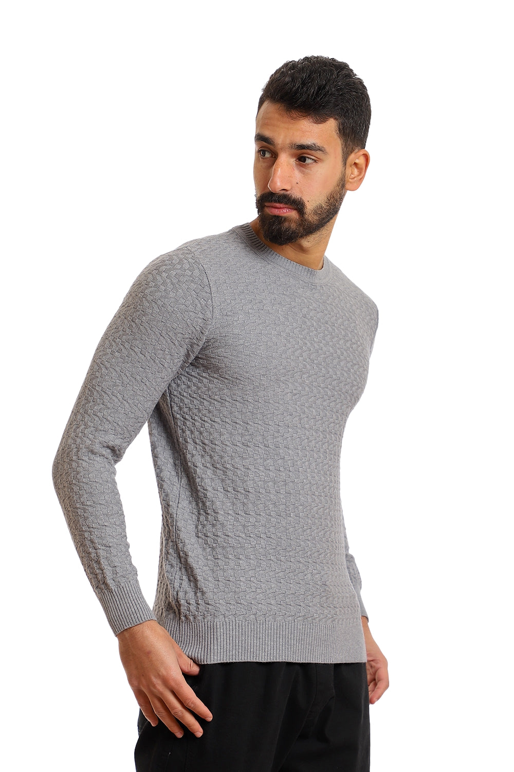 Round Neck Slip On Light Grey Pullover