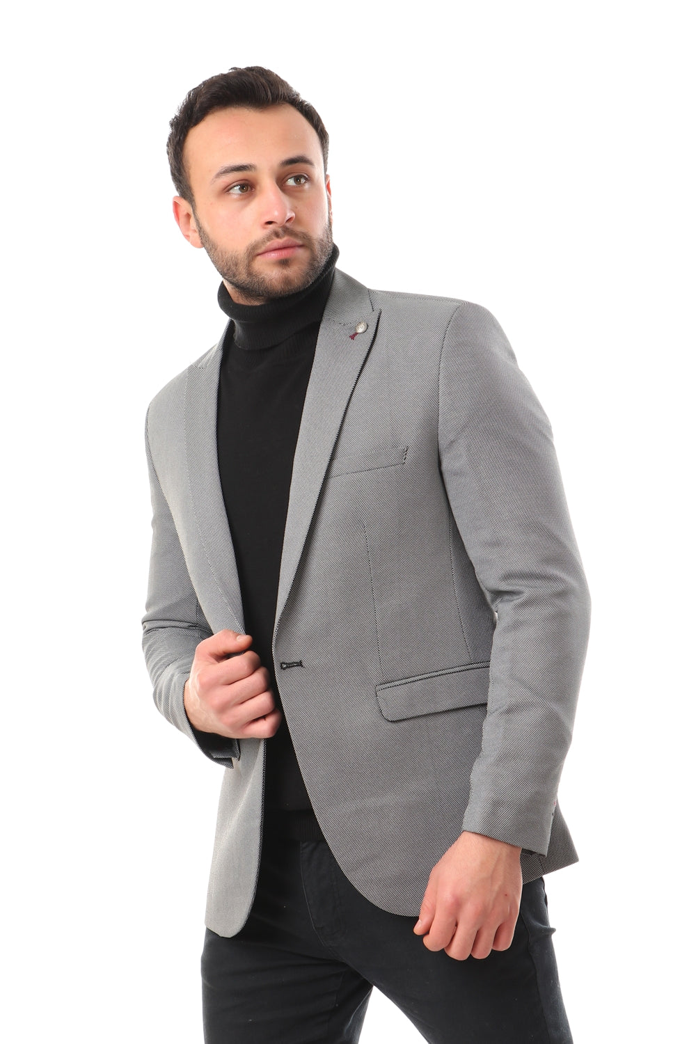 Slub Pattern Regular Fit Blazer - Silver