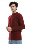 bbed Round Neck Acrylic Pullover -Red