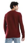 bbed Round Neck Acrylic Pullover -Red