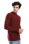 bbed Round Neck Acrylic Pullover -Red