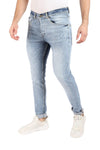 Slim Fit Cotton Jeans With Scratches - Ice Blue