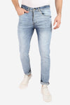 Slim Fit Cotton Jeans With Scratches - Ice Blue