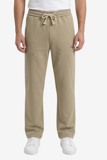 Men’s Casual Wide Leg Jogger Pants – Adjustable Drawstring -BeigeMen's Premium Cotton Wide-Leg Sweatpants – Relaxed Fit Joggers with Contrast Braided Drawstring