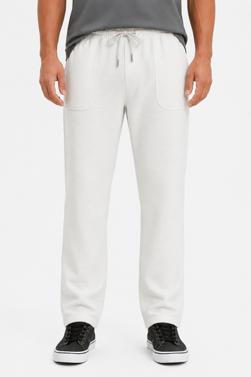 Ribbed Comfy Elastic White Joggers