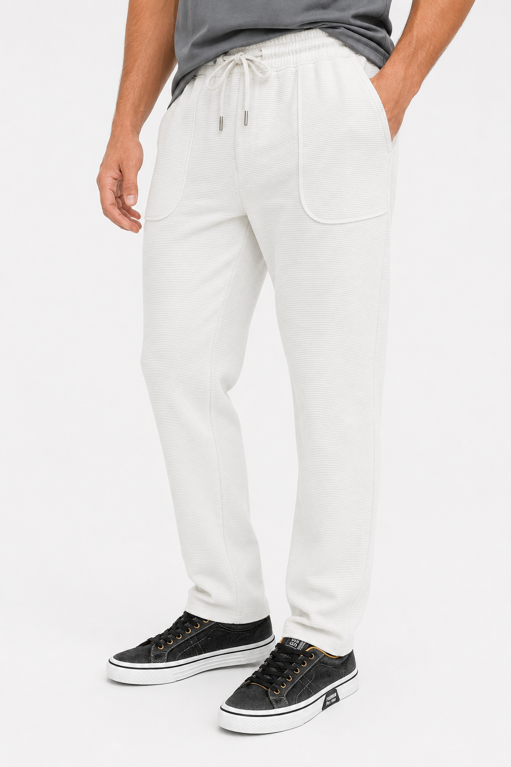 Ribbed Comfy Elastic White Joggers