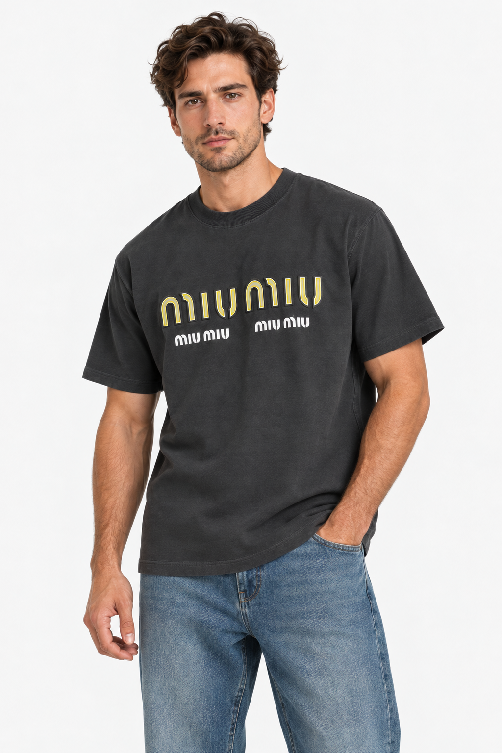 Men's Graphic Logo T-Shirt – Black Cotton Crewneck