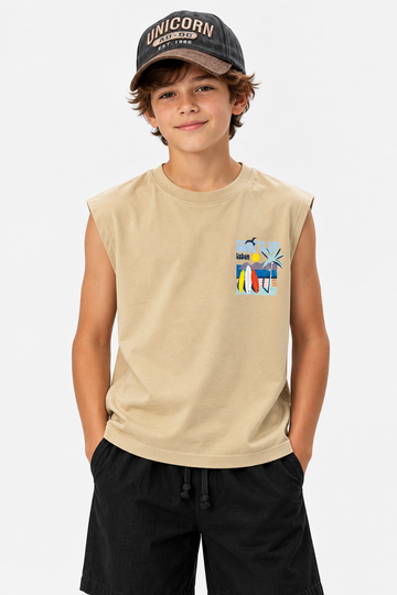 Printed Cut T-Shirt Kids – Beige