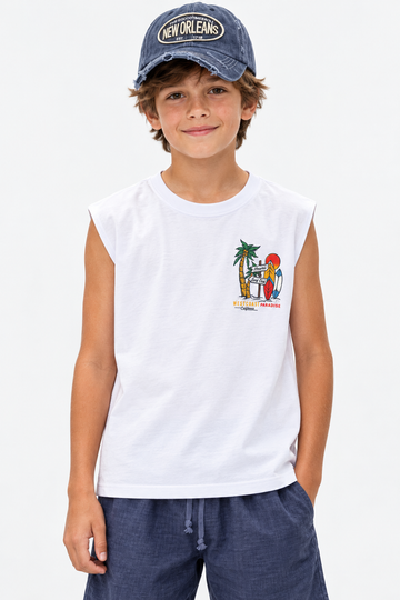 Printed Cut T-Shirt Kids – White
