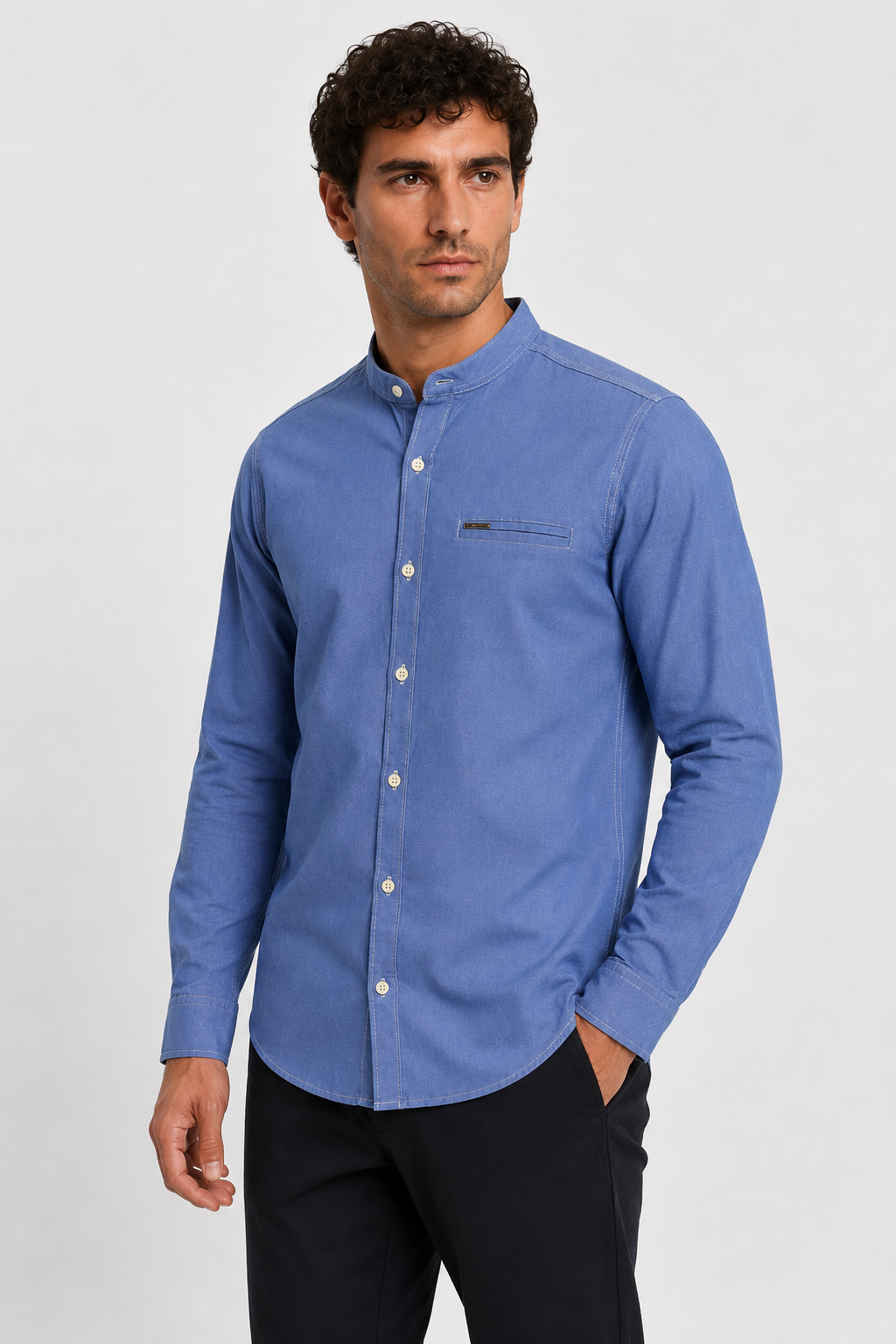 Modish Mandarin Collar Button Down Shirt