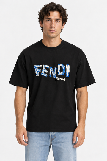 Men's Fendi Roma Graphic Print Oversized Black T-Shirt