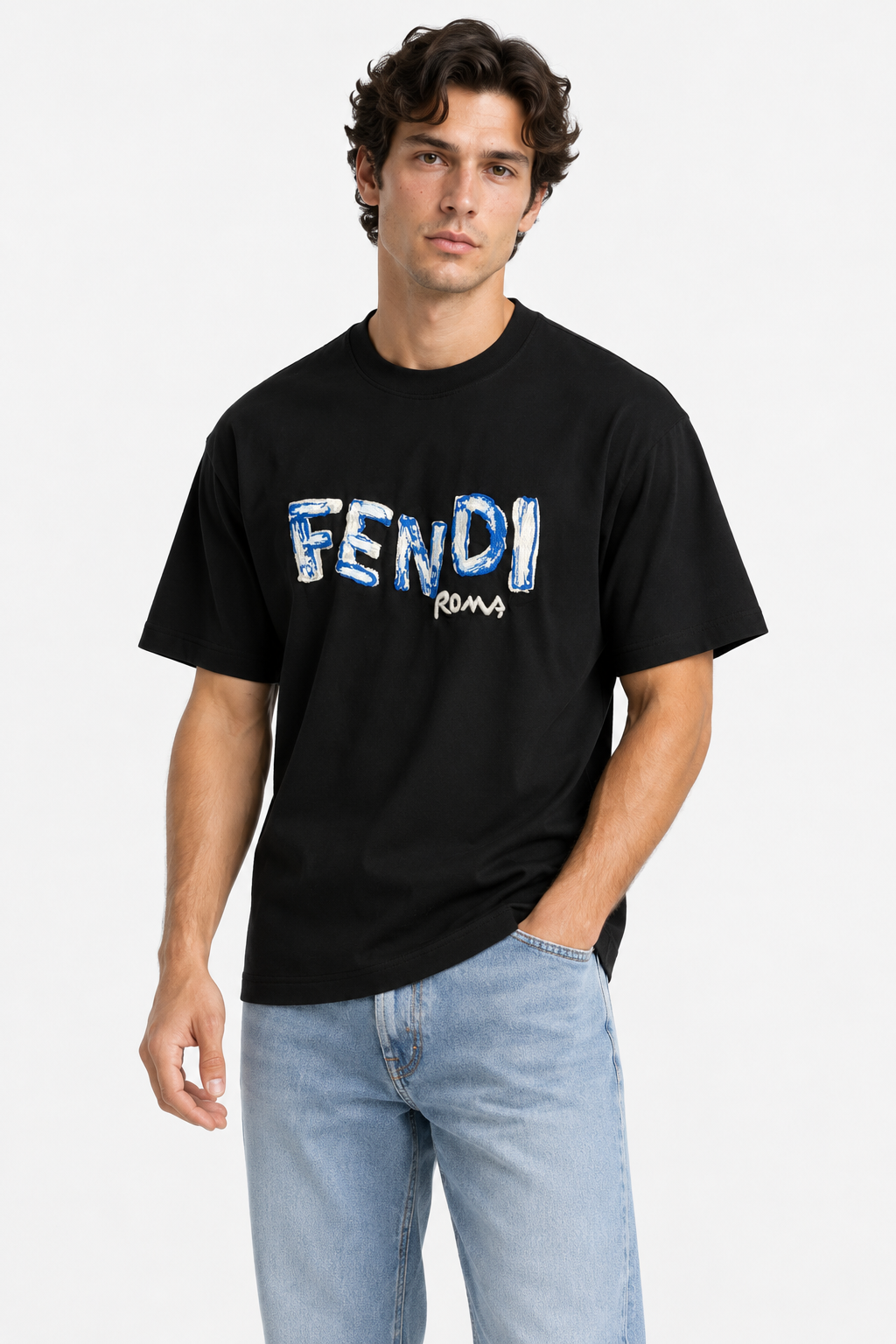 Men's Fendi Roma Graphic Print Oversized Black T-Shirt