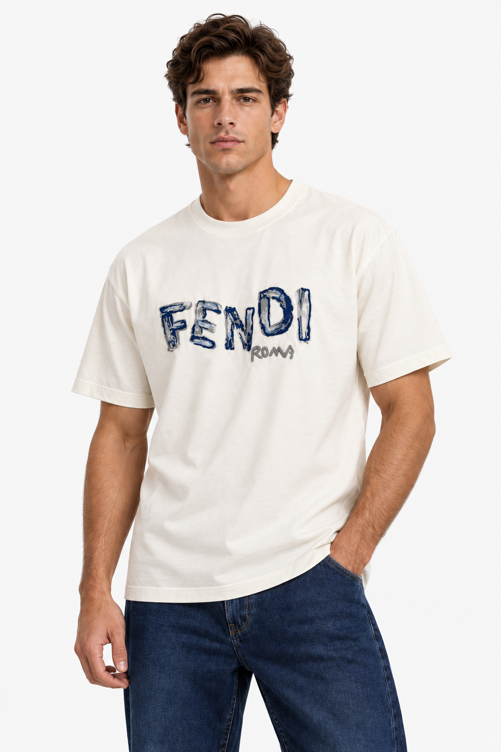 Men's Fendi Roma Graphic Print Oversized Black T-Shirt