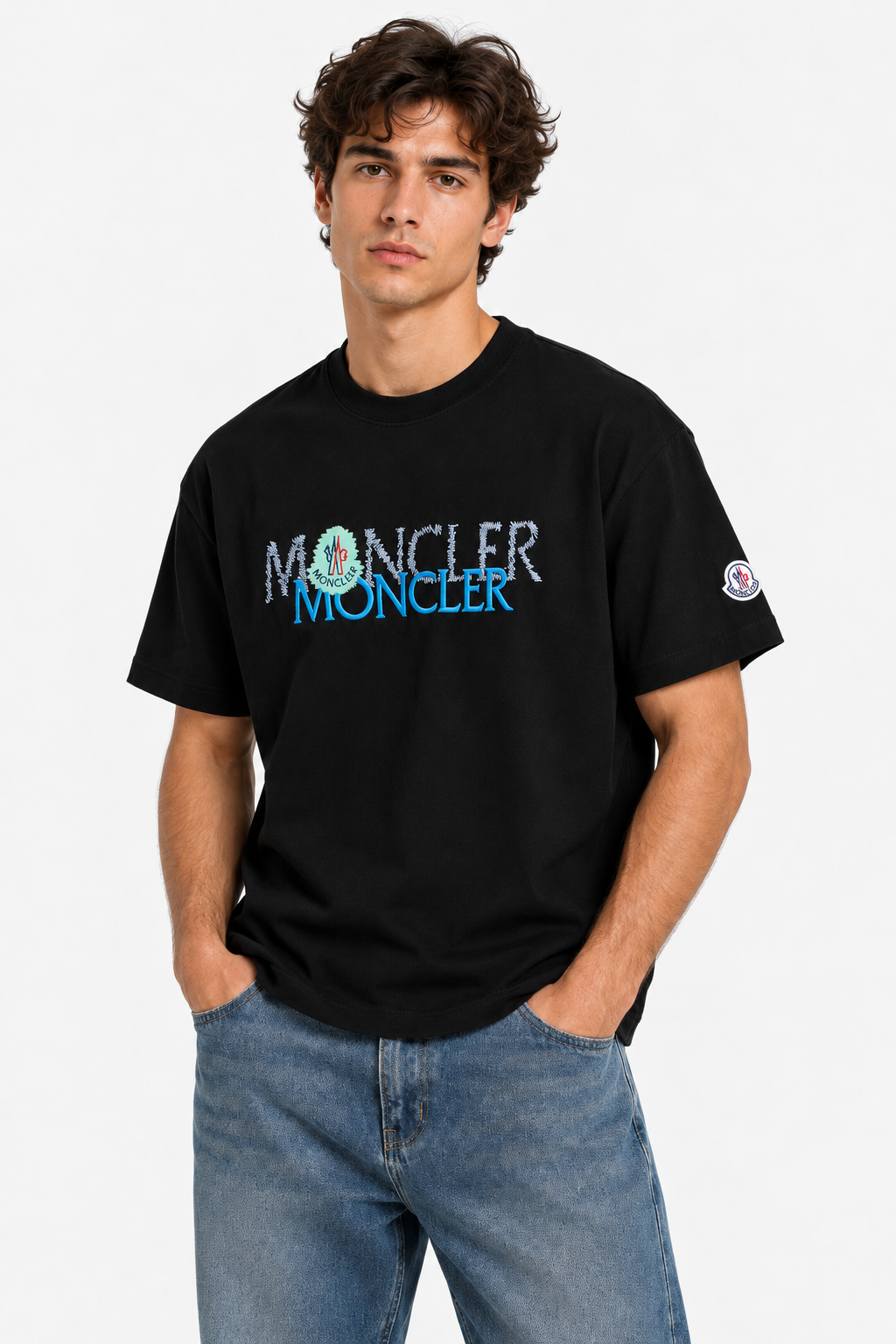 Men's Moncler Logo Graphic Oversized Black T-Shirt