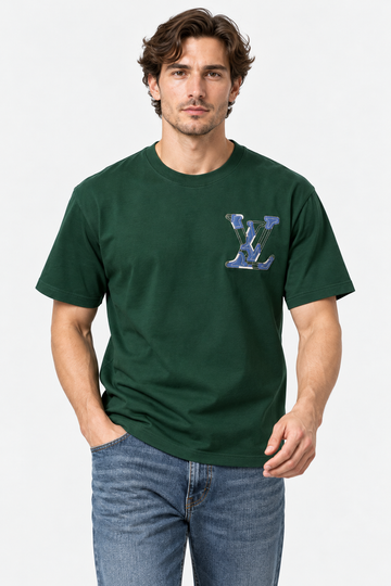 Men's Louis Vuitton LV Blue Logo Oversized Olive T-Shirt