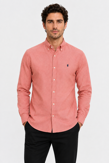 Front Buttoned Down Textured Men Shirt - Red