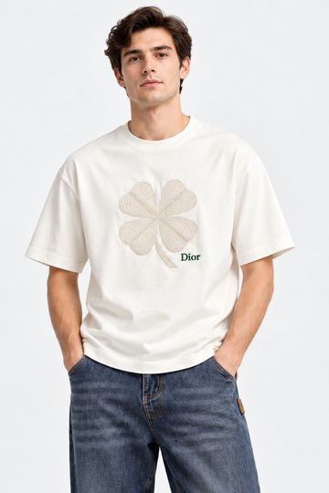 Men's Dior Clover Embroidered Oversized White T-Shirt