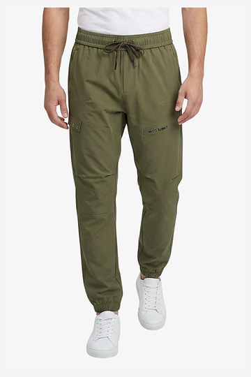Men’s Casual Wide Leg Jogger Pants – Adjustable Drawstring - Olive Slip On Plain Practical Joggers