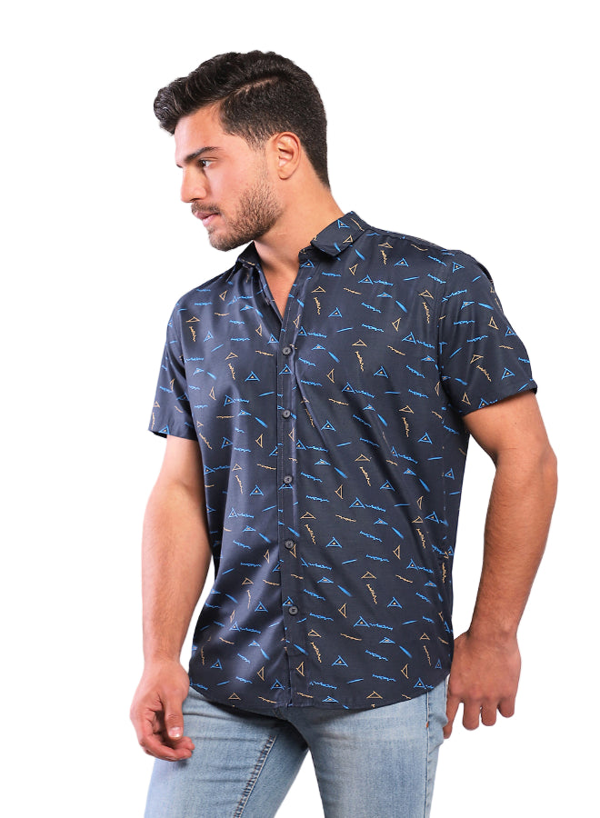 Random Shapes Patterned Shirt – Navy, Red & Black