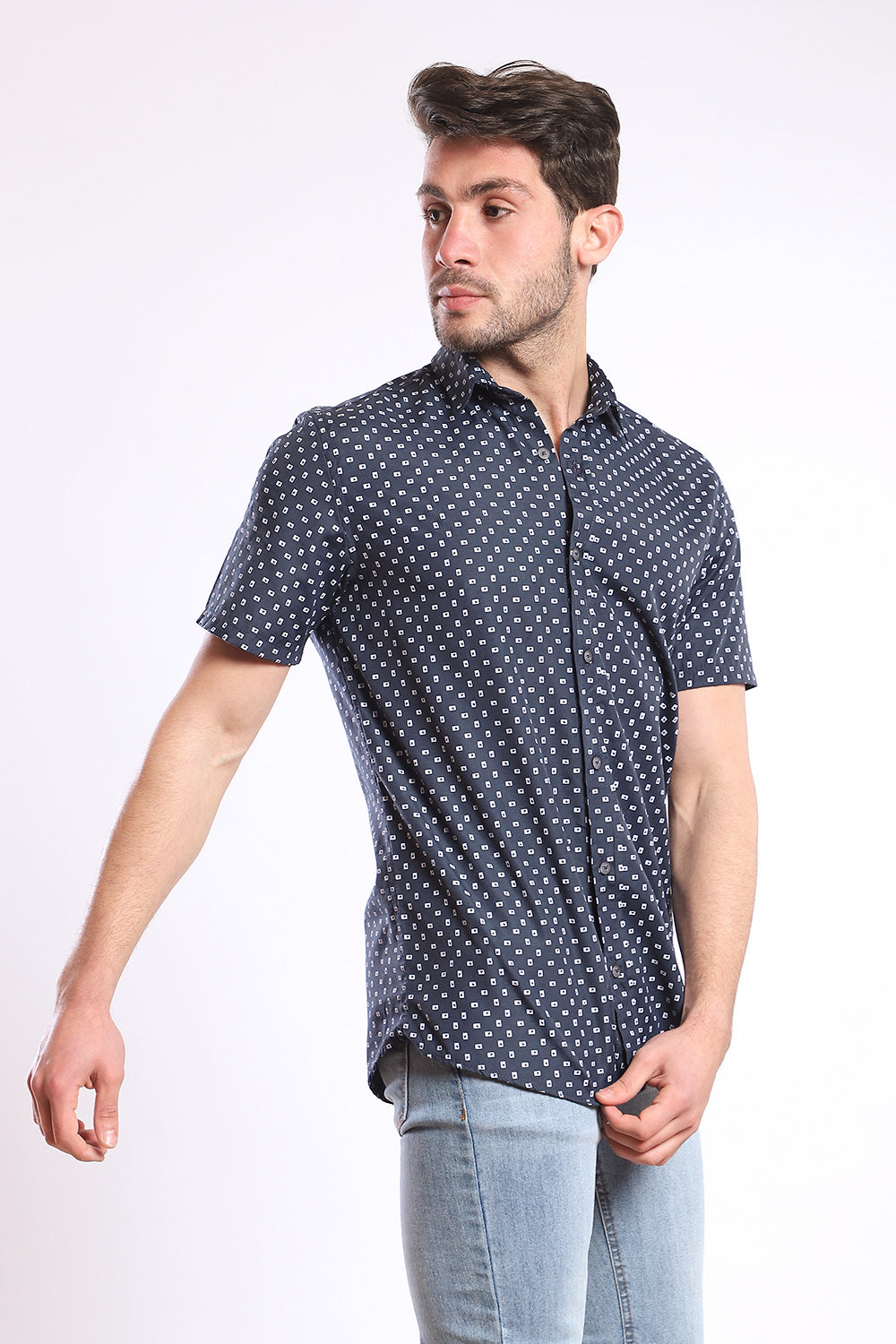 Random Shapes Patterned Shirt – Navy