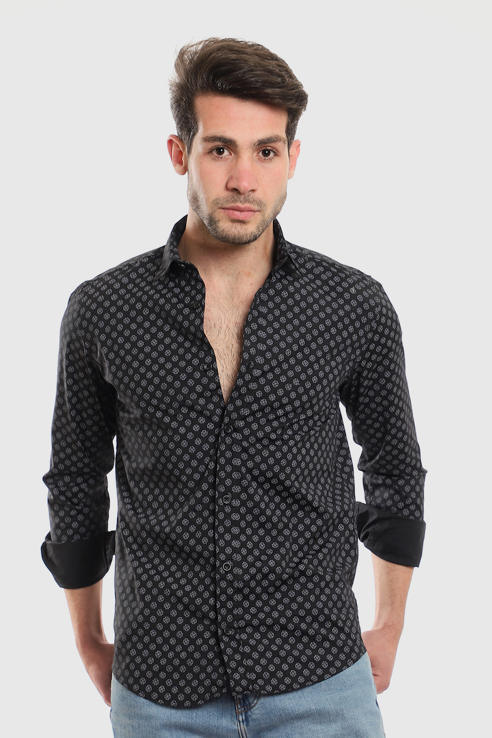 Buttons Down Pineapple Long Sleeves Shirt – Black