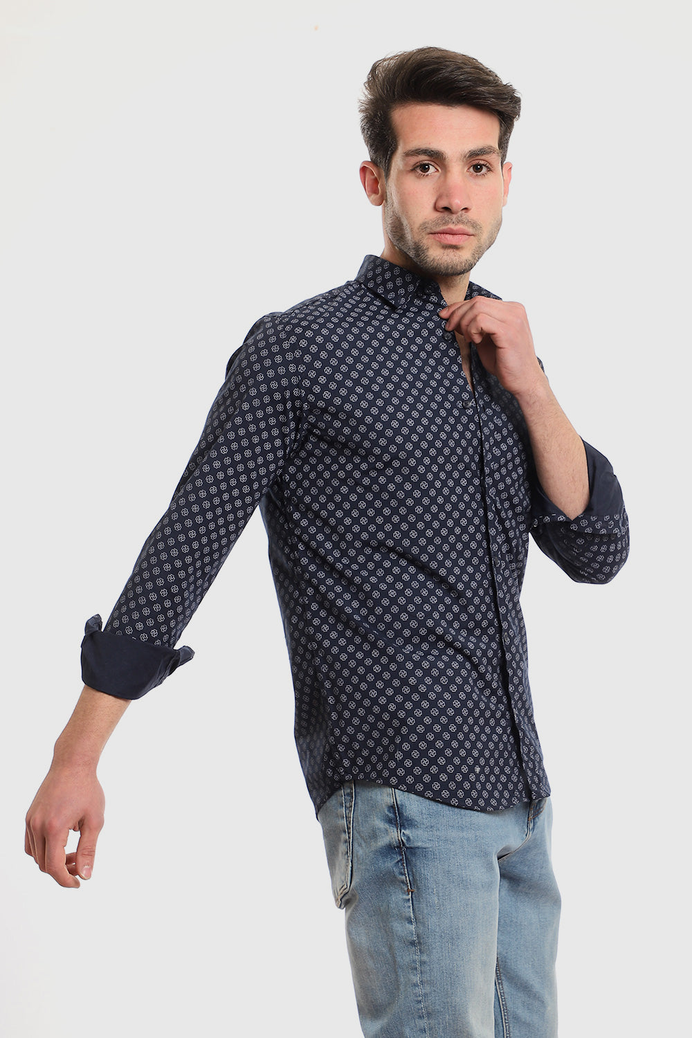Buttons Down Pineapple Long Sleeves Shirt - Navy