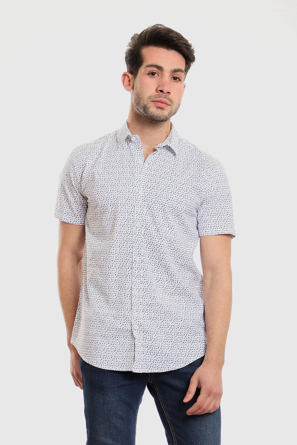 Buttoned Short Sleeves Sun Pattern Shirt – Blue
