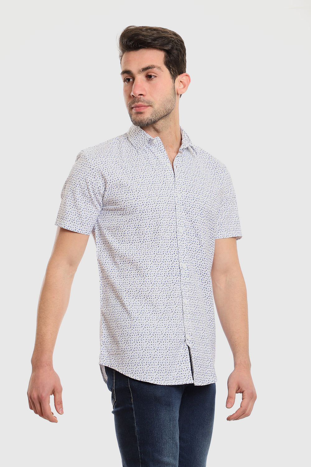 Buttoned Short Sleeves Sun Pattern Shirt – Blue