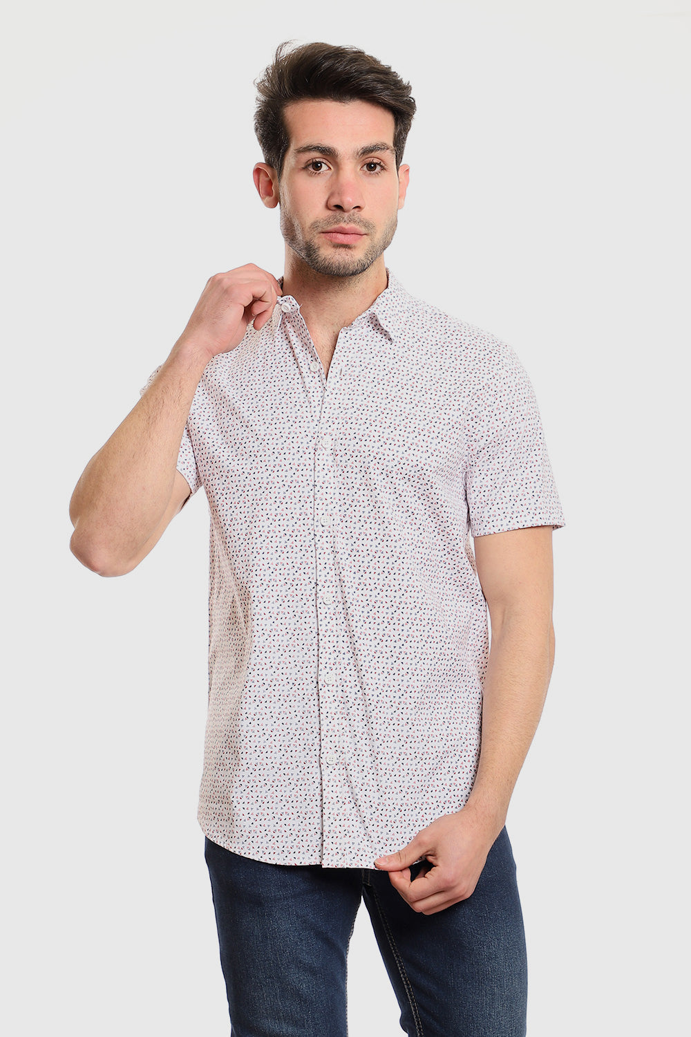 Buttoned Short Sleeves Sun Pattern Shirt – Red