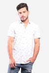 Buttoned Short Sleeves Sun Pattern Shirt - Pale Yellow & Navy Blue