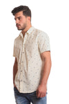 Buttoned Short Sleeves Sun Pattern Shirt - Pale Yellow & Navy Blue