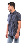 Branches & Dots Short Sleeves Shirt - Navy Blue, Coffee