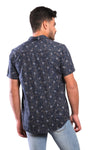 Branches & Dots Short Sleeves Shirt - Navy Blue, Coffee