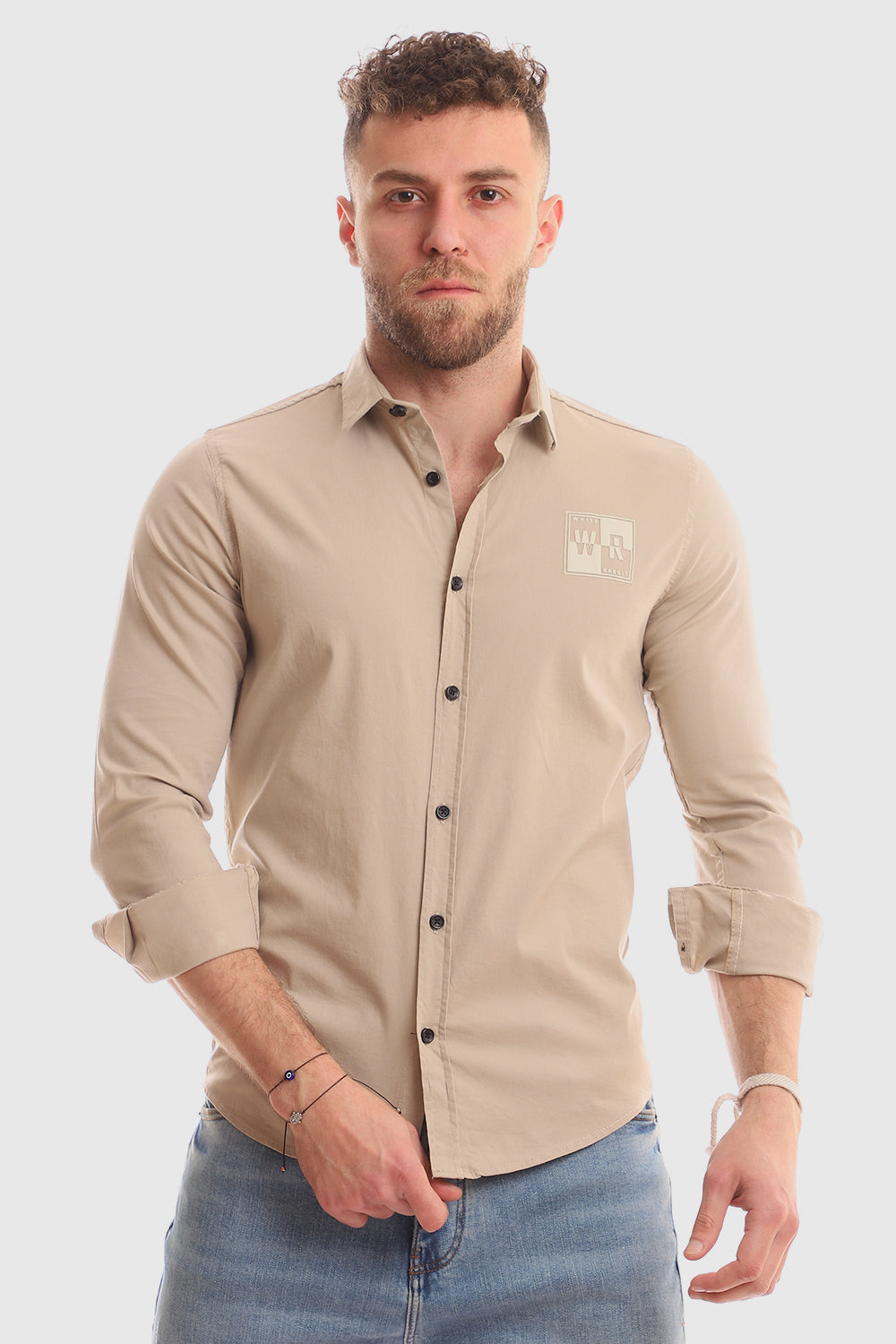Buttons Down Pineapple Long Sleeves Shirt - Beige