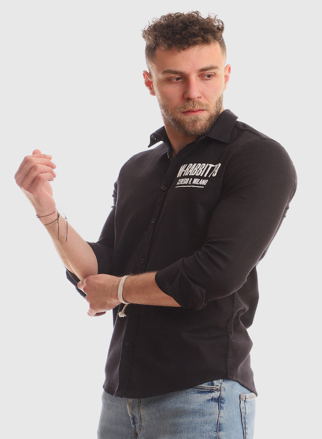 Buttons Down Pineapple Long Sleeves Shirt – Black